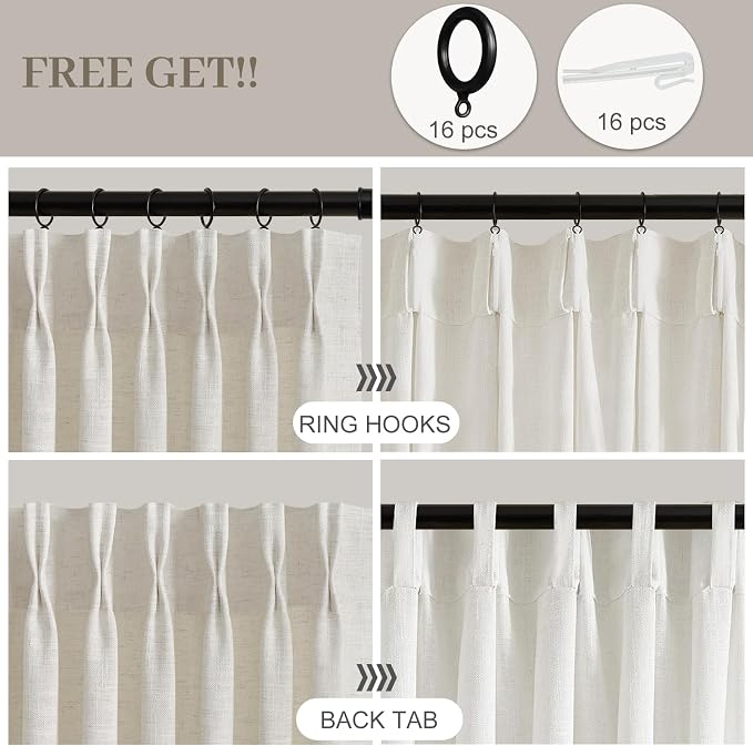 Pinch Pleated Linen Curtains 90 Inches Long 2 Panels - Image 3