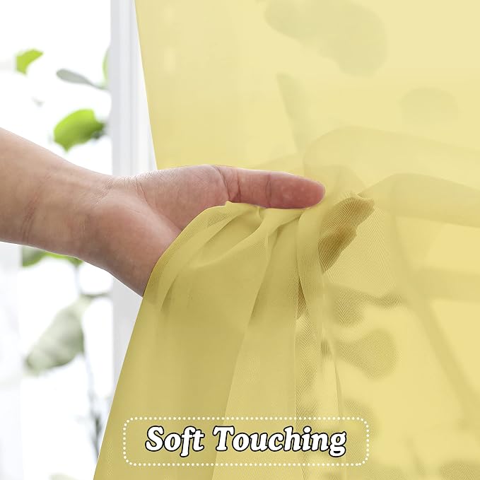 Mustard Yellow Sheer Curtains, 36 inch 2 Panels Set, Light Filtering Short - Image 4