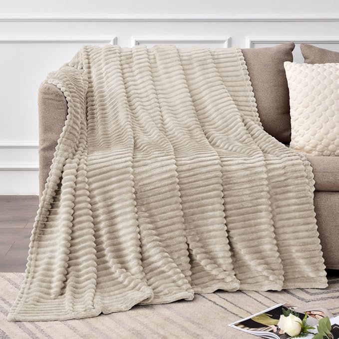 BEDELITE 3D Ribbed Linen Color Fleece Throw Blanket - Image 6