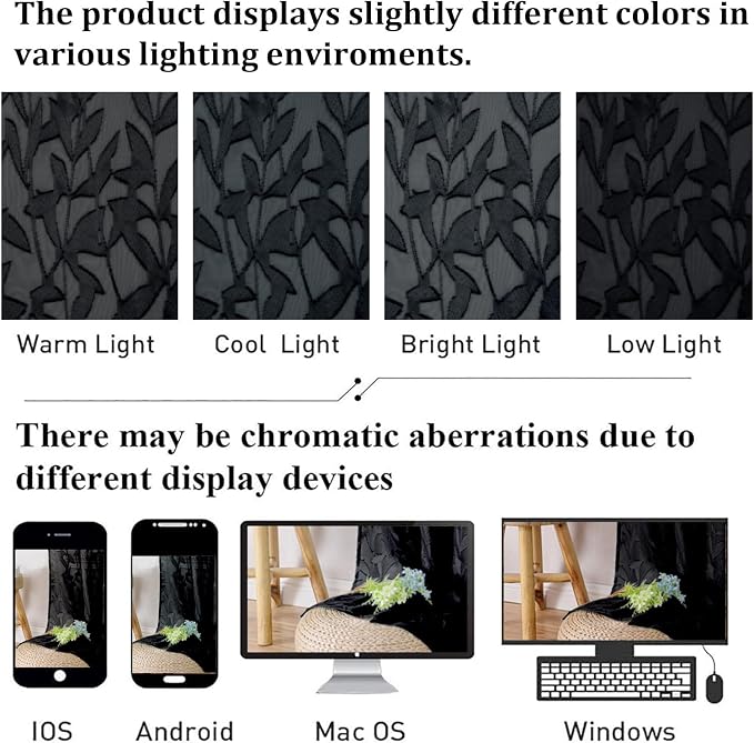 Lecloud Leia Black Sheer Kitchen Curtains 18 Inch Length 2 Pcs, Jacquard Leaf - Image 7