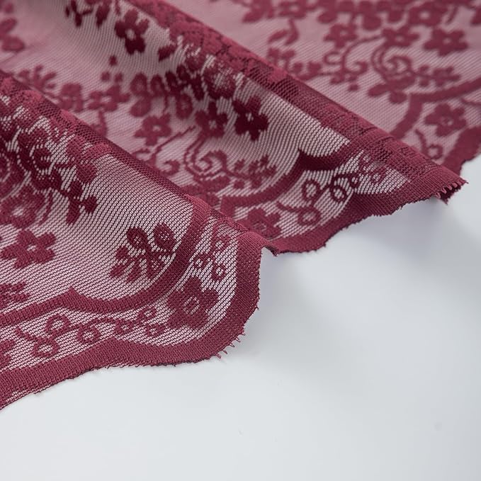 YJ YANJUN Vintage Lace Curtains 90 Inches Long-Victorian Floral Red Burgundy - Image 5