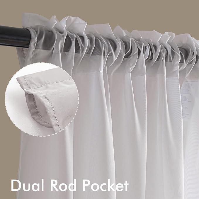 MIULEE Greyish Lilac Sheer Curtains 96 Inches Long, 4 Panels Set, Rod Pocket - Image 3