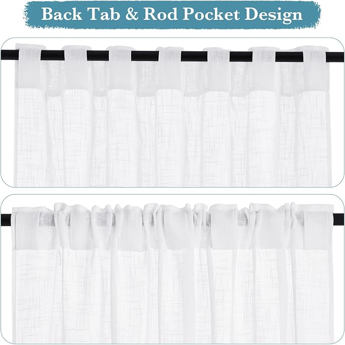 RYB HOME Linen Semi Sheer Kitchen Curtains Over Sink 36 inches Length | Light - Image 2