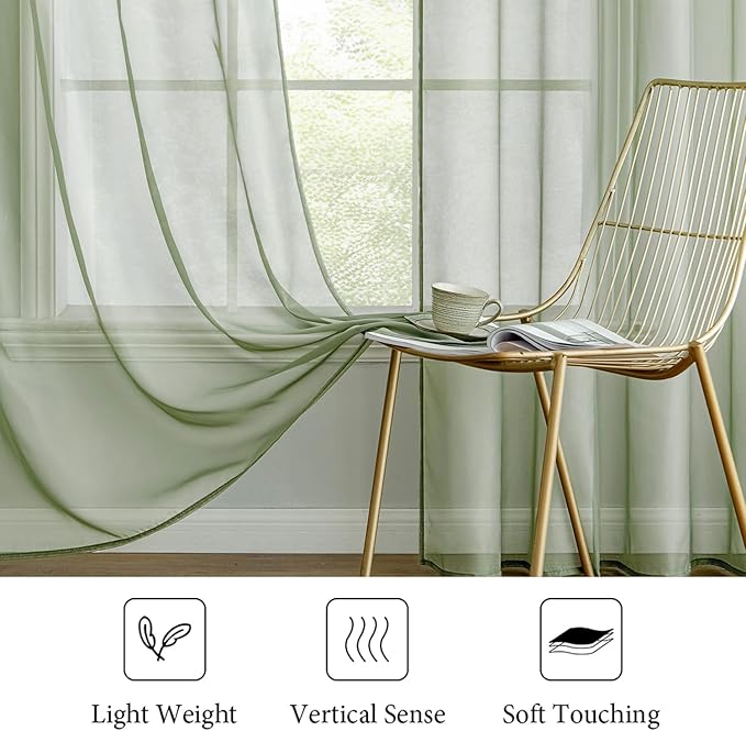 MIULEE 2 Panels Sage Green Sheer Curtains 96 inches Long, 54 X 96 Inches | Rod - Image 4