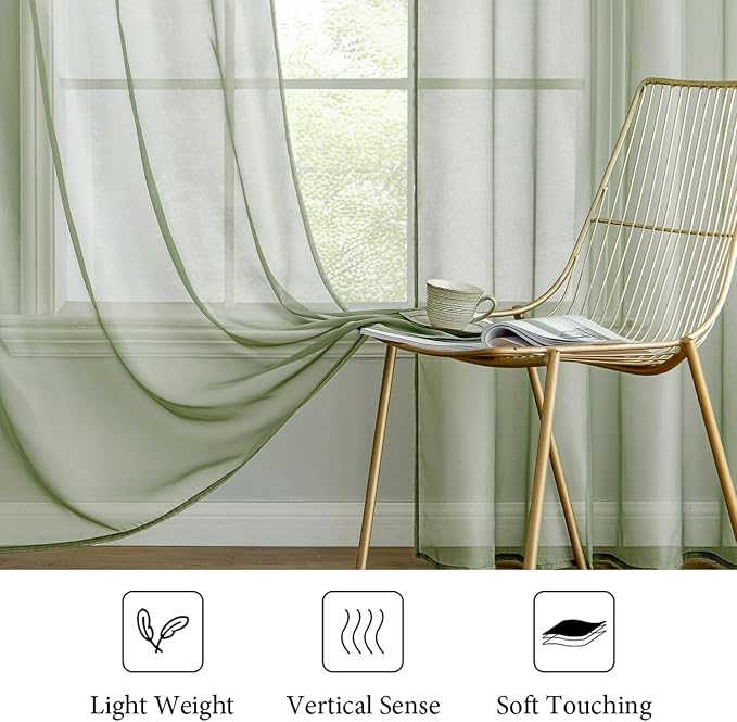 MIULEE 2 Panels Sage Green Sheer Curtains 84 inches Long, 54 X 84 Inches | Rod - Image 4