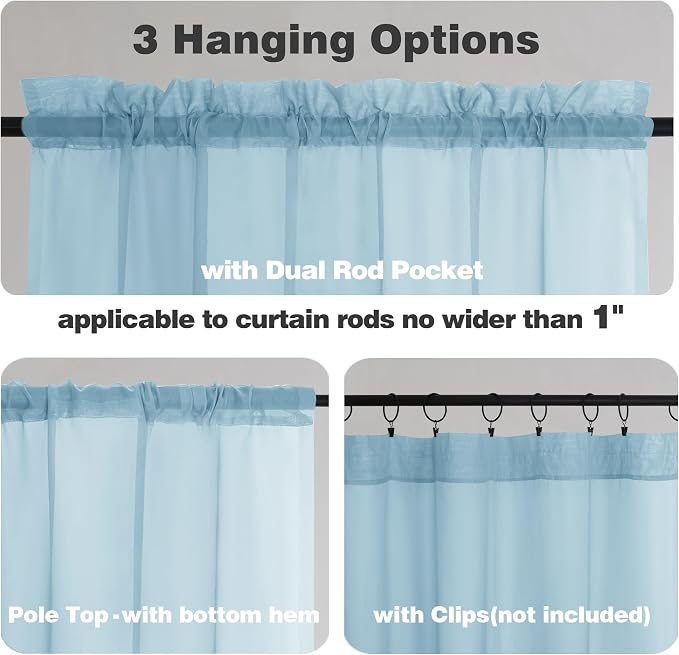 Chyhomenyc Sheer Sky Blue Tier Curtains 24 Inch Length, Small Window Curtains - Image 3
