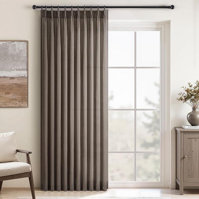 Topfinel 96 Inches Long Pinch Pleated Semi Sheer Curtains, Dark Flax Blended by Topfinel
