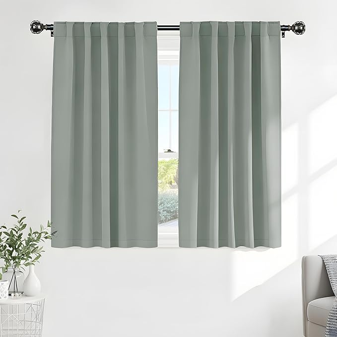 PONY DANCE Sage Green Blackout Curtains, Solid Back Tab Thermal Insulated Light by PONYDANCE