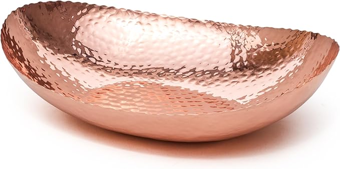 Monarch Abode Hand Hammered Decorative Bowl for Home Decor, 12.75-Inch Copper Plated – Key Bowl for Entryway Table, Catch All, Decorative Fruit Basin, Key Holder, Bowls for Home Decor