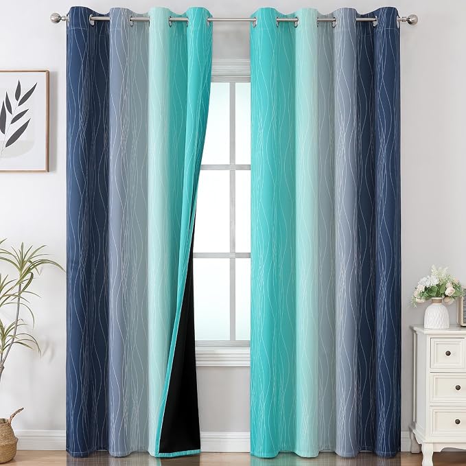 Estelar Textiler Navy Blue and Teal Ombre Blackout Curtains 90 Inches Long 2 by ESTELARTEXTILER
