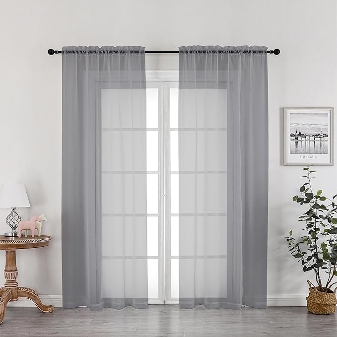 OWENIE Grey Sheer Curtains 72 Inches Long 2 Panels, Transparent Voile Sheer by OWENIE