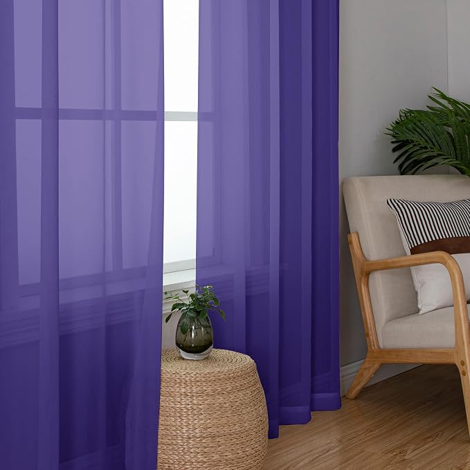 Chyhomenyc Purple Sheer Curtains 72 Inch Length 2 Panels, Light Filtering Soft - Image 3