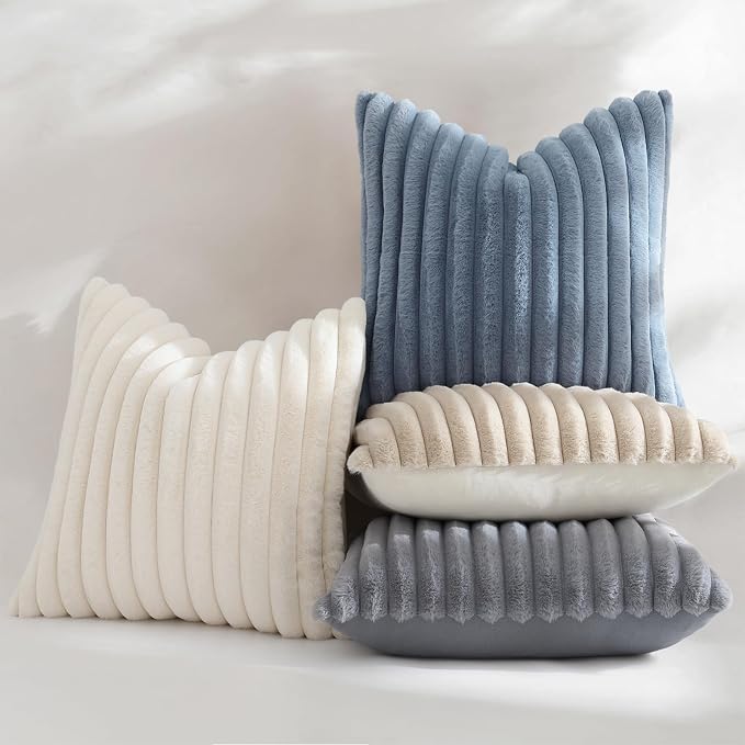 decorUhome Fall Faux Fur Throw Pillow Covers 24x24 Set of 2 Grey | Decorative - Image 5