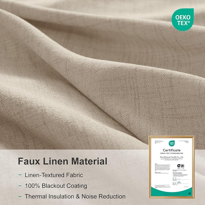 Linen Textured Total Blackout Sliding Door Curtains 96 Inches Long, Oatmeal | - Image 7