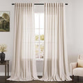 102 Inch Linen Curtains for Living Room Beige Privacy Semi Sheer Curtains Back by Nanspring