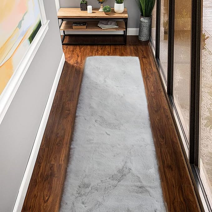ORINOVA Grey Fluffy Faux Rabbit Washable Furry Fur Area Rugs by ORINOVA