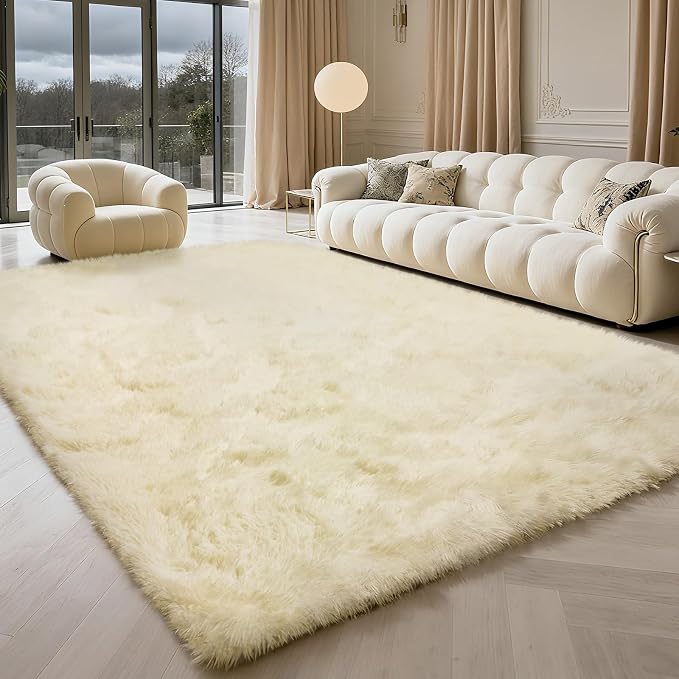 8x10 Fluffy Area Rugs for Living Room, Shag Area Rug for Bedroom, Ivory Soft - Image 2