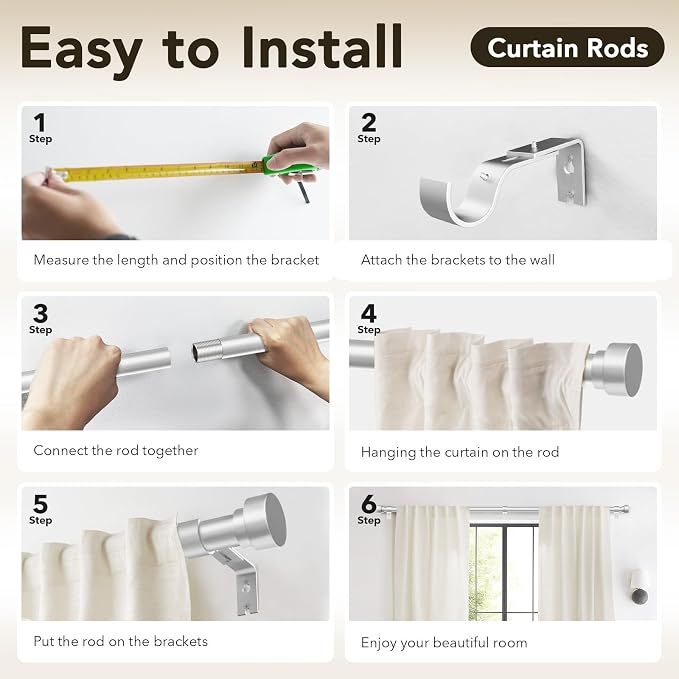 IFELS Heavy Duty Curtain Rods for Windows 72 to 144 Inch, 1 Inch Silver Window - Image 8