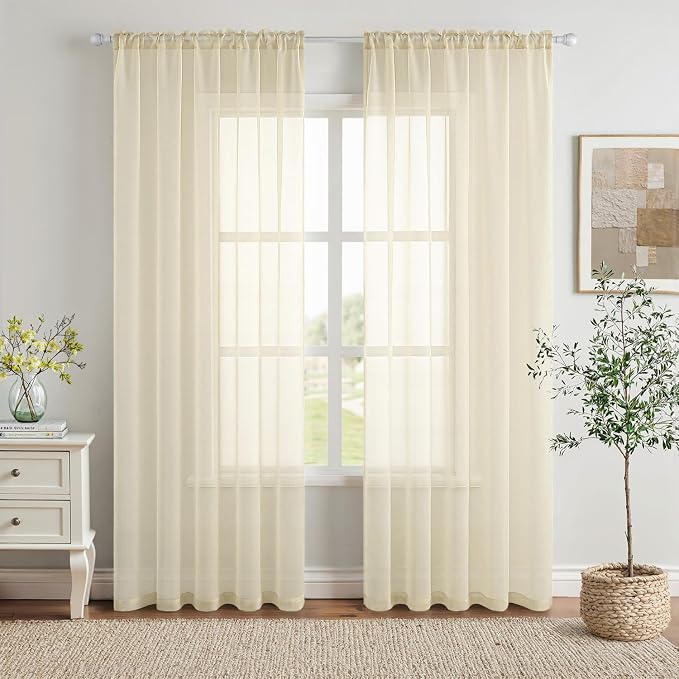MIULEE Light Cream Sheer Curtains 96 inches Long Window Curtains 2 Panels Solid by MIULEE