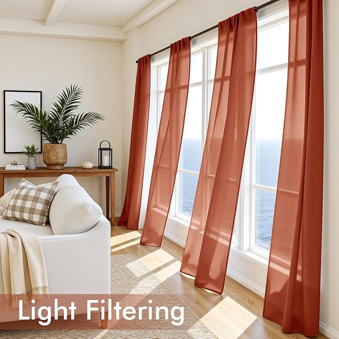 MIULEE 4 Panels Fall Burnt Orange Sheer Curtains 54 x 96 Inches | Light - Image 4