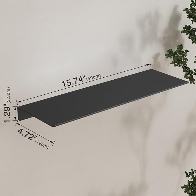 JOOM Black Floating Shelves for Wall Storage, Metal Wall Shelves for Living Room, Bathroom, Kitchen, 16” Display Shelves for Collectibles(2 PCS)