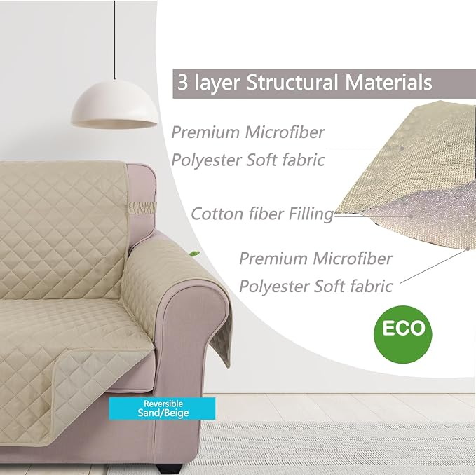 U-NICE HOME 4 Seater Sofa Cover 91''Large Couch Cover, Sand/Beige | Washable - Image 4
