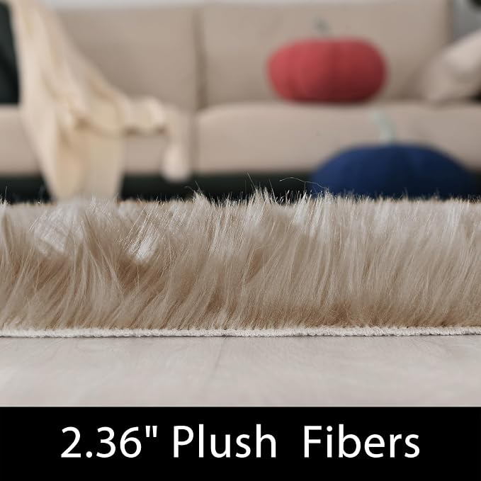 Latepis Shag Area Rugs 4x6 Machine Washable Faux Fur Rug Brown Beige Fluffy - Image 3