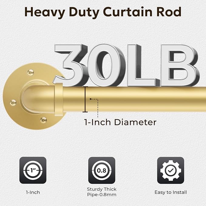 Zeerobee Curtain Rods for Windows 32 to 48, 1 Inch Industrial Wrap Around Gold - Image 4