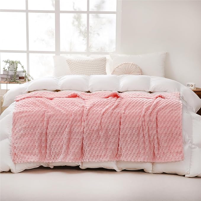 Puncuntex Light Pink Throw Blanket 108"×90" inches Fuzzy 3D Jacquard Decorative - Image 5