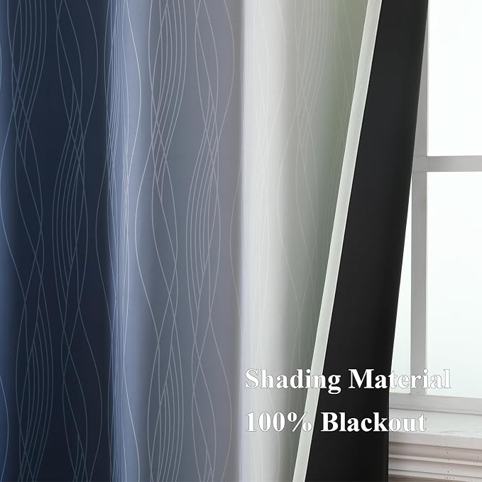 Estelar Textiler Navy Blue and Sage Green Ombre Blackout Curtains 72 Inches - Image 5
