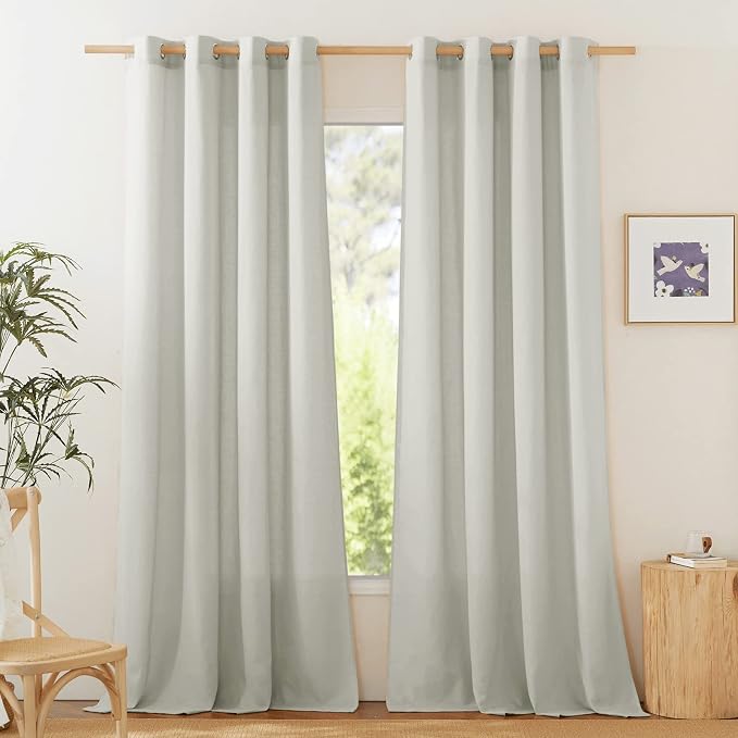 NICETOWN Linen Flax Semi Sheer Curtains 92" Length, Grommet Window Treatments by NICETOWN