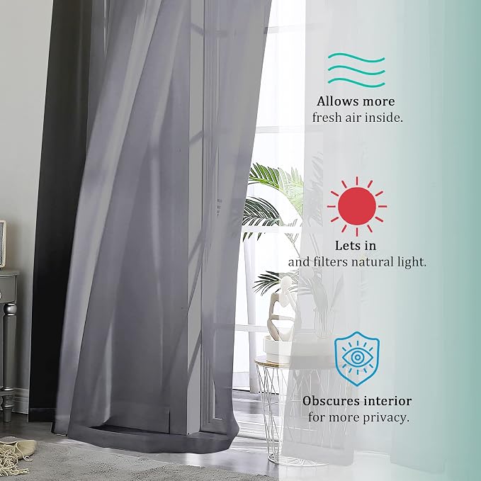 2 Panels Sheer Black Curtains 72 Inches Length Window Treatment - Image 6