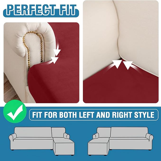 Couch Cover 6-Piece Elastic Velvet Couch Cushion Covers & Chaise Slipcovers - Image 6