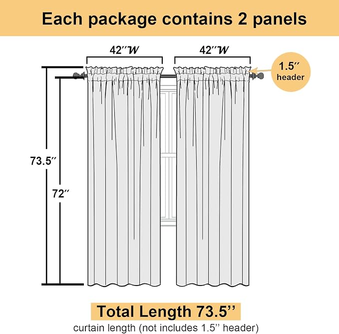 Hunter Green Sheer Curtains 72 Inches Long 2 Panels, Rod Pocket Voile Light - Image 4