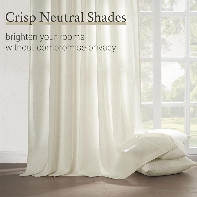 Topfinel 96 Inches Long Pinch Pleated Semi Sheer Curtains, Natural Linen - Image 3