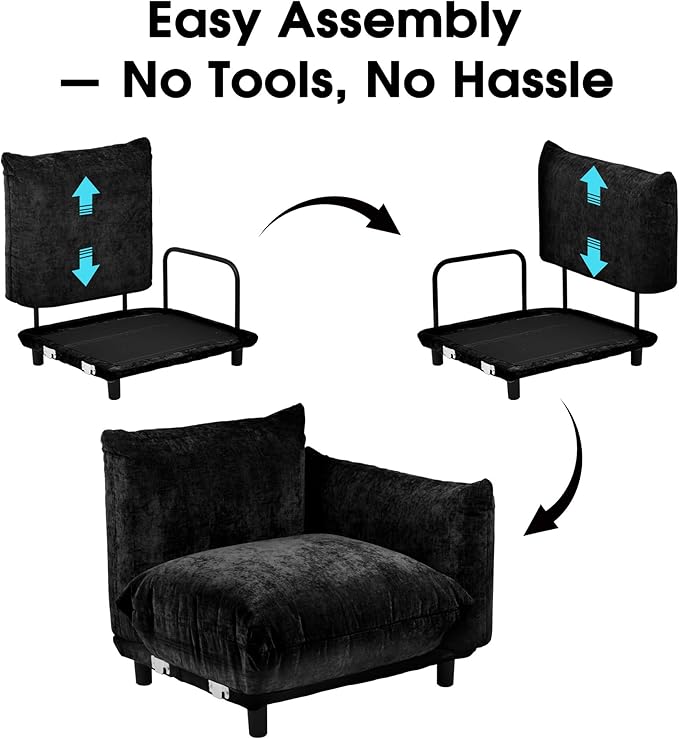 Modern Minimalist Chenille Modular Sectional Sofa, Oversized Deep-Seat U-Shaped Couch with Movable Ottoman, Thick Cushions, Upholstered Sofa for Living Room, Bedroom, Office, Apartment Black 2 Ottoman