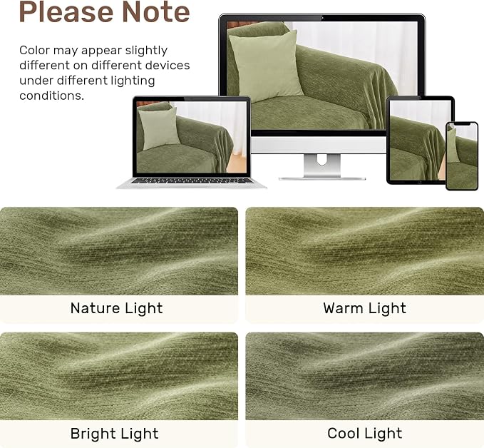 2 Pieces Sectional Couch Covers L Shaped Cover L Green | Thick Washable Fabric - Image 8