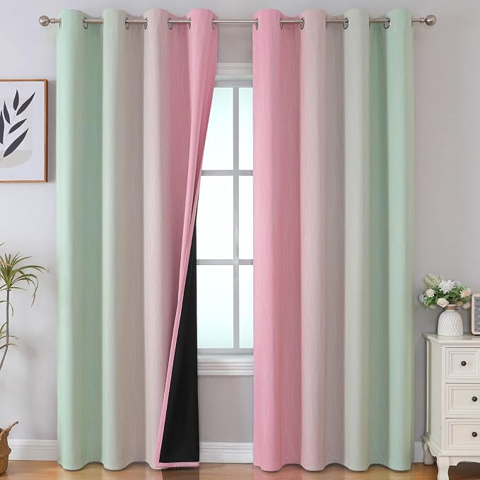 Estelar Textiler Sage Green and Pink Ombre Blackout Curtains 96 Inches Long by ESTELARTEXTILER