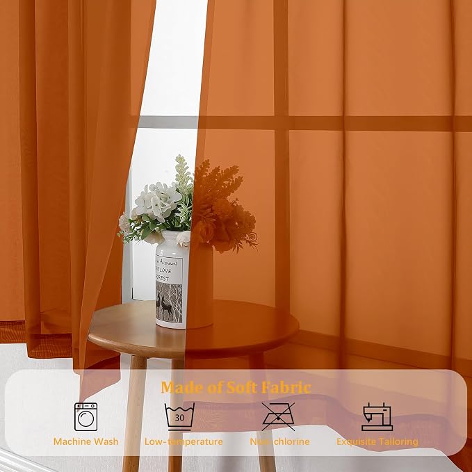 Gwine Burnt Orange Sheer Curtains 63 Inch Length - Image 7