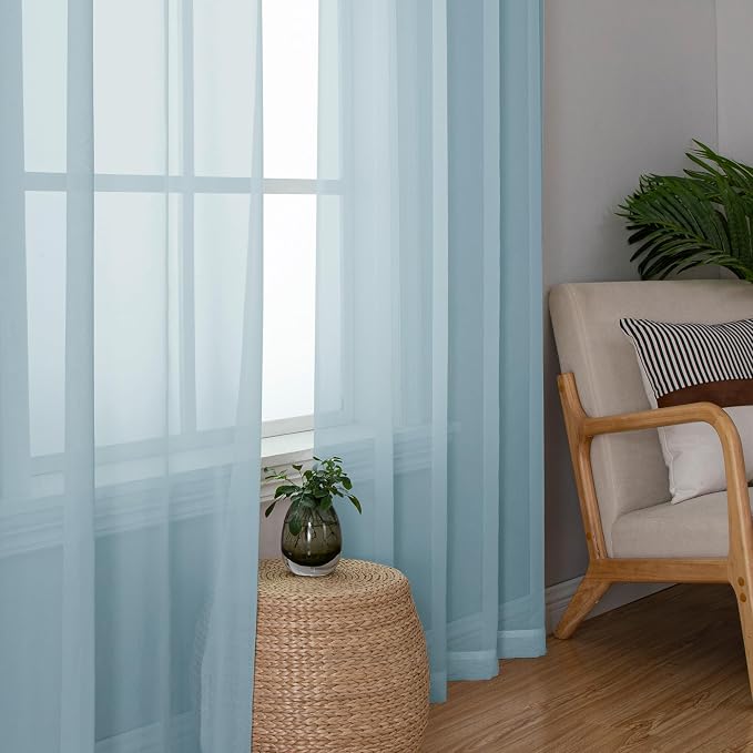 Chyhomenyc Sheer Sky Blue Curtains 90 inches Long 2 Panels, Light Filtering - Image 4