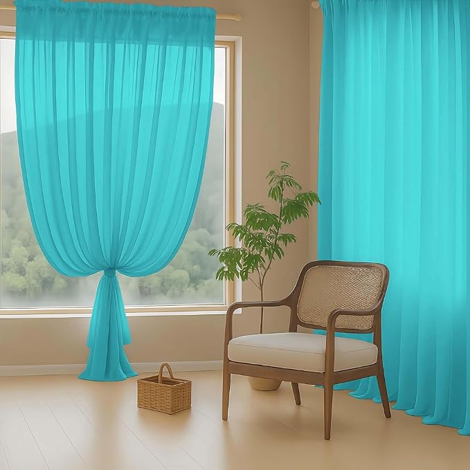 Turquoise Sheer Curtains 90 Inches Long 2 Panels, Light Filtering Solid Sheer - Image 8
