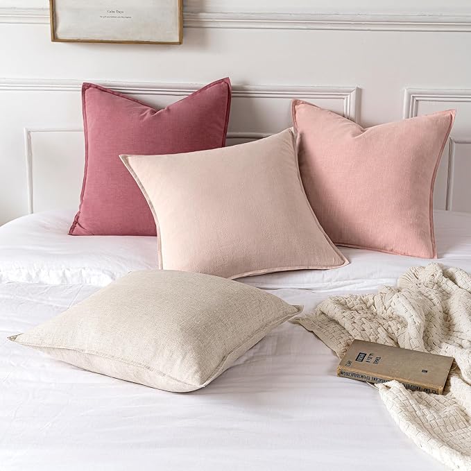 MIULEE Decorative Linen Euro Sham Pillow Covers 22x22 Inch Cranberry Red | Boho - Image 5