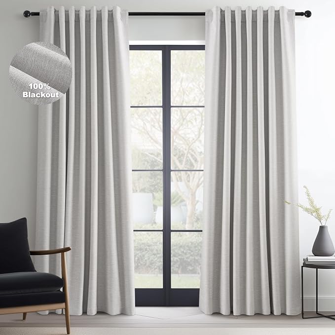 Topfinel 92 Inch Long Black Out Custom Drapery 2 Panels Neutral Blackout by Topfinel