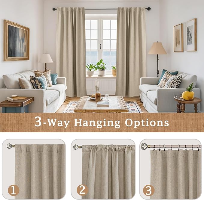 68 Inch 100% Blackout Natural Linen Curtains - Image 9