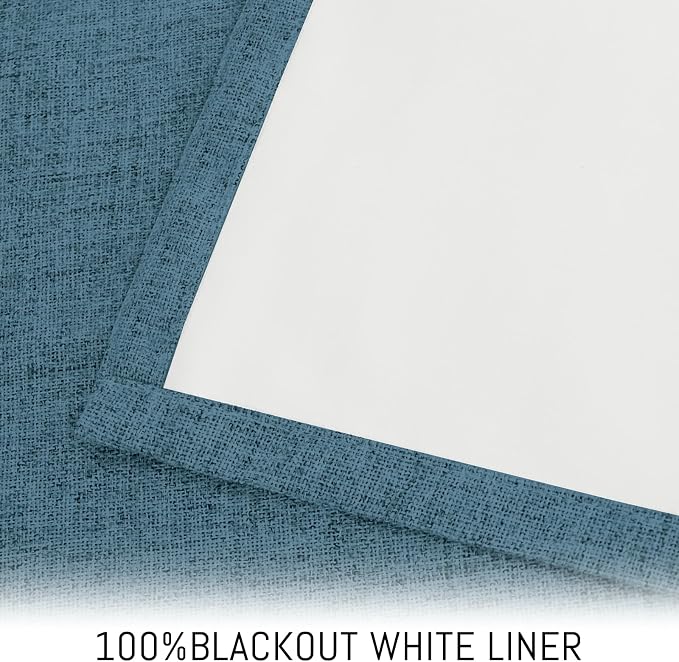 Yakamok Dusty Blue Linen Curtains 100% Blackout 96 Inches Long, Room Darkening - Image 3