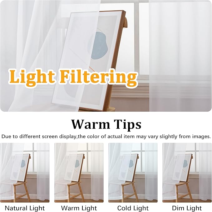 Gwine White Sheer Curtains for Living Room 45 inches Long, Short Voile Light - Image 5