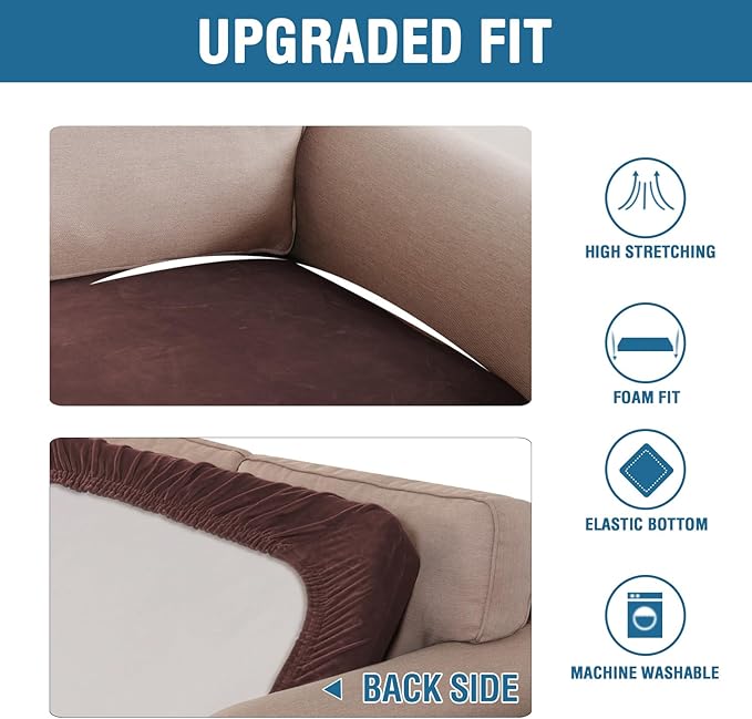 H.VERSAILTEX Velvet Stretch Individual Couch Cushion Cover Plush Cushion Slipcover for Loveseat Sofa Cushion Furniture Protector Seat Cushion Sofa Cover (1 Piece Sofa Cushion Cover, Brown)