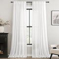 White Curtains 92 inches Long 2 Panels Back Tab Light Filtering Cotton Textured by Jolilight