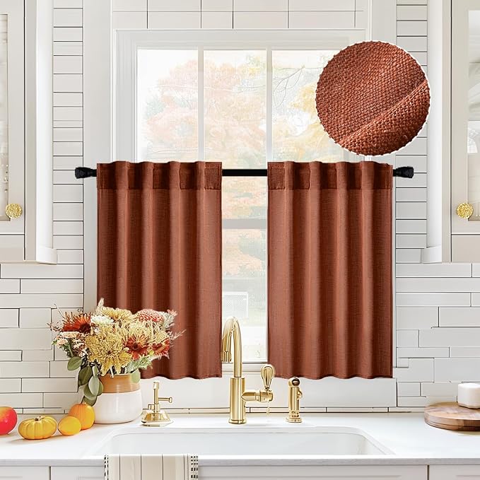 MIULEE Burnt Orange Fall Kitchen Curtain 24 Inches Long 2 Panels Farmhouse | by MIULEE