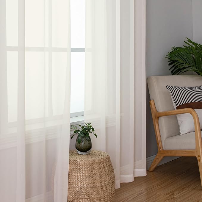 Ivory Sheer Curtains 50 Inch Length 2 Pcs, Rustic Farmhouse Curtains - Image 7